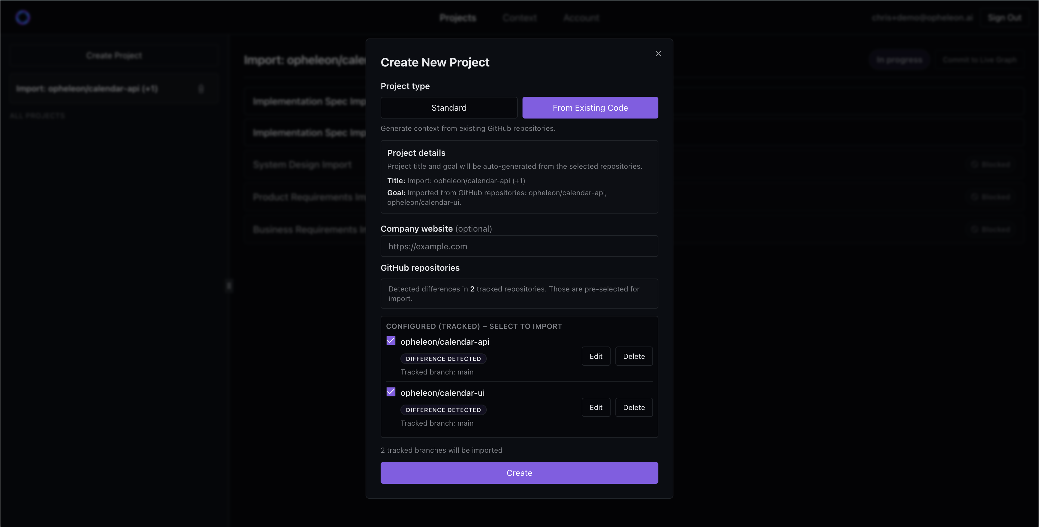 Create a new project from existing GitHub code